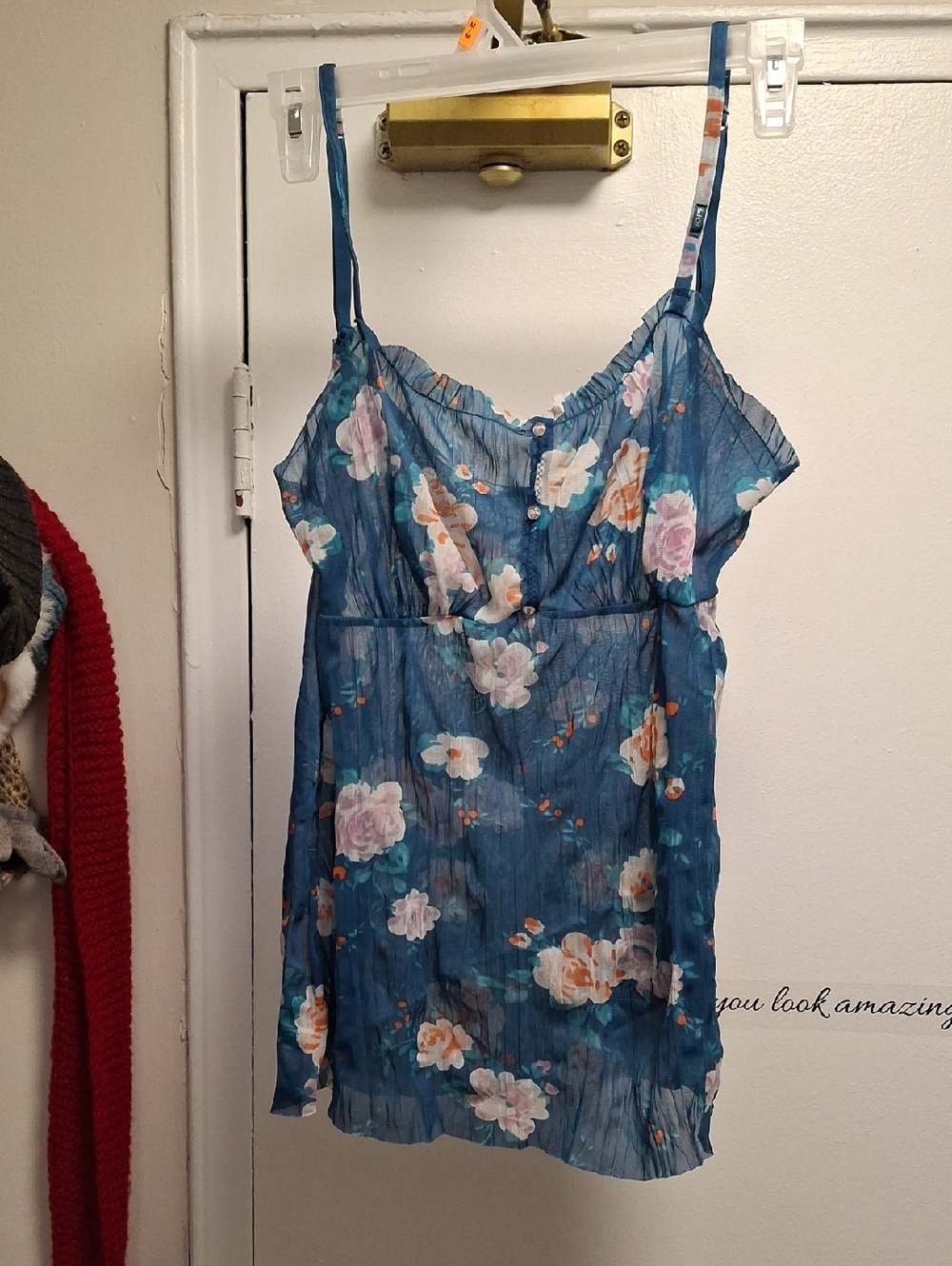 HOPE Blue Floral Pleated Camisole Top Made in Brazil Sz M (Small)